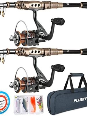 PLUSINNO Fishing Rod and Reel Combos Carbon Fiber Telescopic Fishing Pole with Reel Combo Sea Saltwater Freshwater Kit Fishing Rod Kit