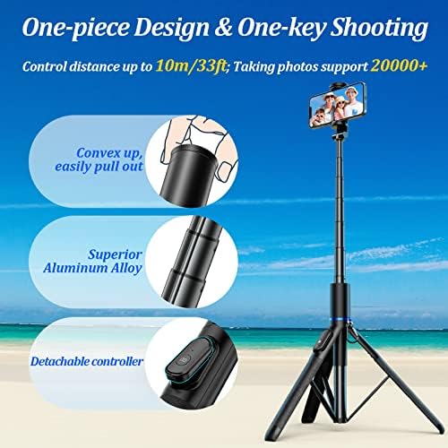 FOXOLA 61" Phone Tripod & Selfie Stick, Extendable All in One Cell Phone Tripod Stand with Wireless Remote, Portable Tripod for 4.5''-9'' iPhone Android Phone in Selfies/Live Stream/Record/Vlog, Black - Image 2