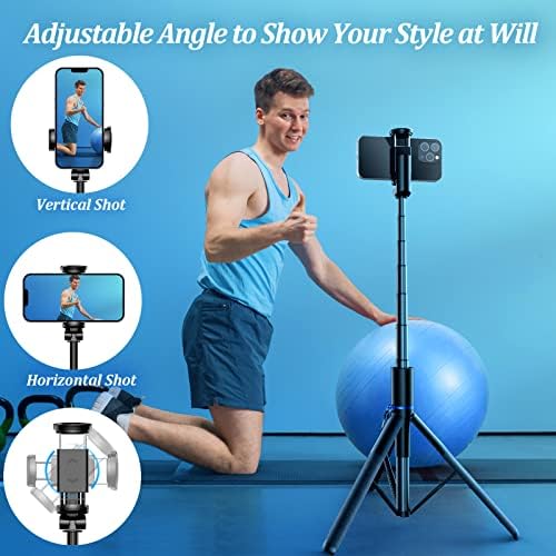 FOXOLA 61" Phone Tripod & Selfie Stick, Extendable All in One Cell Phone Tripod Stand with Wireless Remote, Portable Tripod for 4.5''-9'' iPhone Android Phone in Selfies/Live Stream/Record/Vlog, Black - Image 7