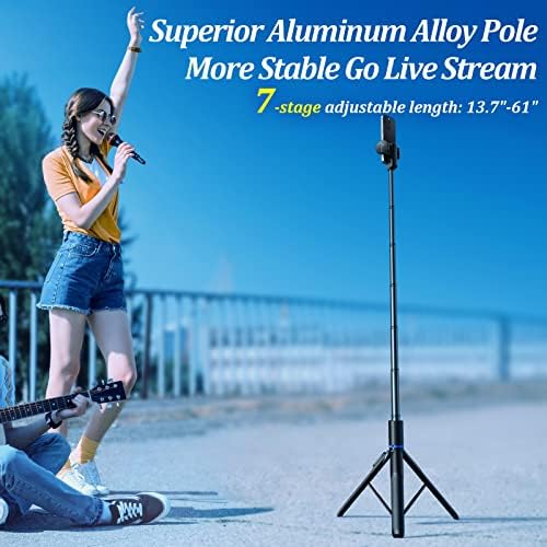 FOXOLA 61" Phone Tripod & Selfie Stick, Extendable All in One Cell Phone Tripod Stand with Wireless Remote, Portable Tripod for 4.5''-9'' iPhone Android Phone in Selfies/Live Stream/Record/Vlog, Black - Image 3
