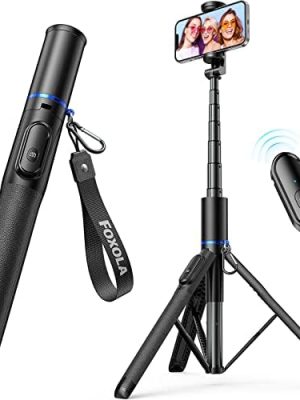 FOXOLA 61" Phone Tripod & Selfie Stick, Extendable All in One Cell Phone Tripod Stand with Wireless Remote, Portable Tripod for 4.5''-9'' iPhone Android Phone in Selfies/Live Stream/Record/Vlog, Black