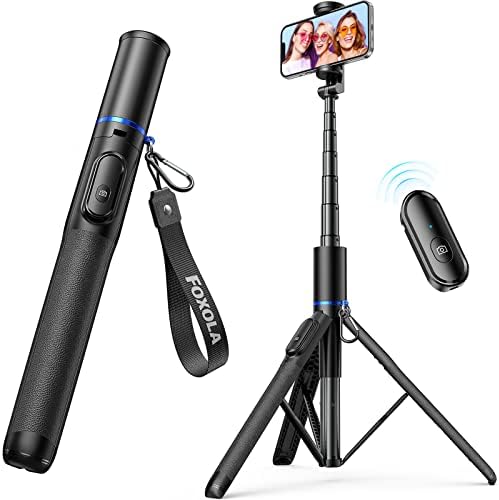 FOXOLA 61" Phone Tripod & Selfie Stick, Extendable All in One Cell Phone Tripod Stand with Wireless Remote, Portable Tripod for 4.5''-9'' iPhone Android Phone in Selfies/Live Stream/Record/Vlog, Black