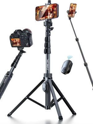 Fugetek 51" Professional Selfie Stick Tripod, 100% All Aluminum Stick & Legs, Lightweight, Detachable Bluetooth Remote, Portable All in One, Compatible with iPhone & Android, Non Skid Feet, Black