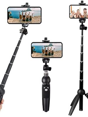 Portable 40 Inch Aluminum Alloy Selfie Stick Phone Tripod with Wireless Remote Shutter Compatible with 14 13 12 11 pro Max Xr X 8 7 6 Plus, Android Smartphone
