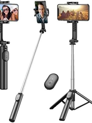Selfie Stick, Extendable Selfie Stick Tripod with Wireless Remote, Portable Phone Tripod Stand for Group Selfie/Live Streaming/Video Recording Compatible with All Cellphone, Compact Size & Lightweight