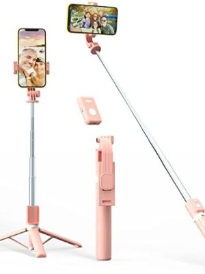Selfie Stick Tripod with Remote 44 inch Bluetooth Selfie Stick Wireless Extendable Upgrade Portable Lightweight Tripod for iPhone 14 13 12 11 Pro Max Samsung Galaxy S22 S21 Android (Pink)